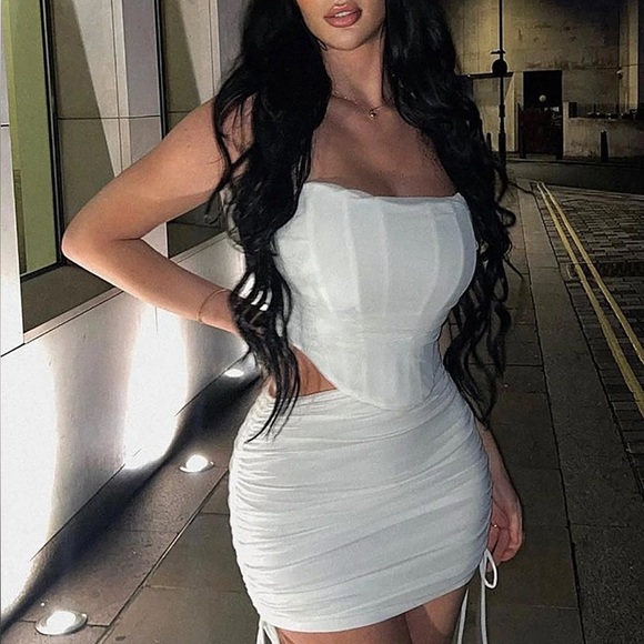 Fashion Nova Bombshell Ruched Mini Skirt Set - White - Picture 1 of 5